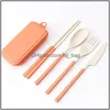 Dinnerware Sets Creative Wheat St Folding Cutlery Set Removable Knife Fork Spoon Chopsticks Portable Picnic Tool Drop Delivery Home Dhelo