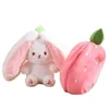 Oreillers en peluche Coussins 18cm Cosplay Fraise Carotte Lapin Jouet En Peluche Sac Créatif En Fruits Transformer Bébé Câlin Lapin En Peluche Poupée Pour Enfant 230530