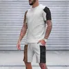 Fatos de treino masculinos Shorts de manga curta terno Border Duas peças esportes casuais respirável casaco de verão vestido conjunto para fantasia de meninos