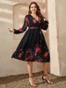 Casual Dresses Plus Size Size High Quality Midi Dress Women's Full Sleeve Floral Print Summer Wear Kaftan Evening Party Club