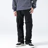 Men's Pants Mens Cargo Ribbons Straight Trousers Black Green Loose Casual Workwear For Male