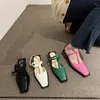 Sandalen 2023 Sommer Frauen Flache Ferse Sandale Mode Französisch Schnalle Quadratischen Kopf Mary Jane Schuhe Damen Grün