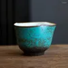 Koppar tefat kinesiska vintage blå keramik te cup ceremoni set tecup teware a av antika vinmuggar tefat