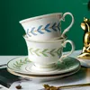 Cups Saucers Ceramic Coffee Cup Tea Set Gold Rim Leaf Pattern Teacup Latte And Saucer Beautiful Porcelain