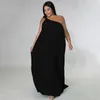 Plus Size Kleider KEXU One Shoulder Damen Rückenfrei Hohe Taille Big Swing Bodenlanges Maxikleid 2023 Sommer Strand Boho Urlaub