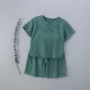 Kläder sätter barn Muslinkläder Set Boy Girl Sports Suit T-shirt Shorts 2st Loungewear för nyfödda bomullslinne Kidsräkter