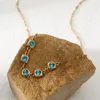 Kedjor Böhmen 18K Real Gold Plated Blue Charms Crystal Necklace Rostfritt stål Pärlkedja Rund Zircon Choker Bijoux smycken