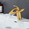 Bathroom Sink Faucets Basin Mixer & Cold Waterfall Taps Brass Single Handle Deck Mounted White Gold/Black/Gun Grey/Chrome