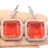 Stud Earrings 43x28mm Delicate Cut Big Heavy 30g Orange Spessartine Garnet Smokey Topaz CZ Women Dating Silver Eye Catching