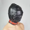 製品BDSMマスク目隠し革の呼吸ホール口と耳の上にパッド入りのフードを演奏