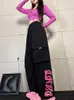 レディースパンツカプリレトロマルチポケットブラックローズピンクピンクの印刷ズボンの女性パーソナリティストリートヒップホップルーズカジュアルダンススポーツ230530