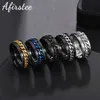 Band Ringen Draaibare Angst Fidget ringen Titanium Roestvrij Stalen Ketting Spinner Vinger Ring Voor Mannen Blauw Goud Kleur Zwart Punk Rock Gift J230531