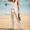 Women's Pants Capris Brand New Womens Crochet Beach Wide Leg Pants See Through Swimwear Beach Long Trousers Cover-Ups Female Beach Summer Outfits T230531