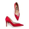 Chaussures habillées Rouge Mariage Femmes Talons Hauts Talon Mince Sexy Pointu Élégant Cristal Stiletto