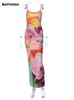 Mode print maxi jurk voor dames mouwloze rugloze slanke split lange jurken strandstijl casual bodycon jurk