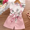 Conjuntos de roupas infantis roupas casuais para meninas verão moda floral estampado calças curtas com cinto crianças