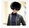 Men's Natural Fox Fur Hat Real Sheepskin Earmuffs Caps Winter Warm Headwear Black