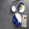 Servizio da tavola in gres porcellanato a goccia blu, set da 12 pezzi