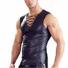 Débardeurs pour hommes grande taille 7XL hommes Sexy en cuir souple chemises sans manches érotique façonnage gaine Stretch mâle brillant moulante Sexi