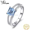 Bant Halkaları Jewelrypalace 12ct Prenses Kesme Gökyüzü Mavisi Topaz 925 STERLING Gümüş Nişan Yüzüğü Kadın Taşları Güzel Takı Düğün Hediyesi J230531