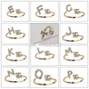 Band Rings 26 English Letter Open Finger Rings AZ Initials Namn Alfabet Kvinnliga REATION RING Fashion Wedding Party Jewets Gifts J230531