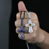 2 -tone krzyżowe Naszyjnik dla mężczyzn Kobiety mrożone Bling Micro Paved 5a CZ Charm Choker Hip Hop Biżuteria