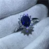 Band Rings Royal Jewelry for Women Princess Diana Blue Crystal Ring Engagement Wedding Band Rings for Women Bridal Valentines Day Gift J230531