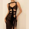 Casual Dresses Hirigin Women's Sexy See Through Sleeveless Bodycon Dress Y2K Sheer Mesh Backless Low Cut Hollow Out Split Slim Long