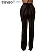 Damesbroek capris sibybo hol uit gebreide hoge taille sexy broek vrouwen mode gehaakte losse herfstbroeken vrouwen katoen casual dames broek t230531