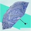 Regenschirme Sunny Rainy Frauen Uv-Schutz Winddicht Regenschirm Retro Spaper Gedruckt Drei Falten Männer Tragbare Vinyl Dh1396 Drop Deliv Dhfmh