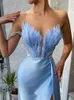 Casual Dresses Sexig Fashion Feather Women Long Split Dress Strapless Elegant Backless Female Evening Party Club Floor Length Outfits