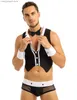 Sexy Set Sexy Maid Men Lingerie Role Play Come Halloween Hot Erotic Men Maid Outfits Tops Underwear with Collar Handcuffs Lingerie Set T230531