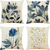 Pillow Covers 18x18 Inch Blue Flowers Cover Soft Linen Square Decorative For Living Room Sofa Couch Bed Pillowcases