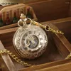 Zakhorloges Dual Two Sides Open Case Mechanisch zakhorloge Dubbel gezicht Romeins cijfer Wijzerplaat Man Klok Handopwindhanger met FOB-ketting