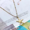 Collares pendientes Forma de estrella de mar linda Collar de oro de acero inoxidable chapado en oro real de 18 K para joyería de mujer