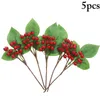 Decoratieve bloemen 5 Branch Artificial Red Berry Stam Fake Holly Berries Wedding Party Christmas Decoration Home Decor