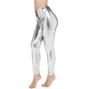 Kvinnors leggings sexig hög midja glänsande våt vätska look pu faux läder metalliska stretchiga svarta silverdansbyxor disco leggins