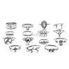 Band Rings Delysia King 15pcs Bohemian Style Ladies Metal Joint Ring Set Leaves Fashion Crystal Water Droplets Rings J230531