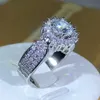 Band Rings Newest Classic Many Prong Main White Zircon Ring 925 Silver For Ladies Party Cookic Party Jewelry Gift J230531