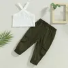 Ensembles de vêtements été filles couleur unie côtelé sans manches et Stretch pantalon Cargo décontracté bébé vêtements enfants enfants tenues