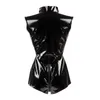 Macacão Feminino M7279 Sexy Preto com Zíper Macacão Tanga Erótico Feminino PVC Couro Sintético Catsuit Stripper Poste Collant Esqueleto Bodysuit Club