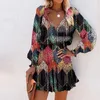 Tryps Dwuczęściowy sukienka Vintage Kolorowa kwiecista drukarna sukienka Kobieta wiosna lato Elegancka sznurka w szyku w szpic mini Sundress Casual Cover-Ups 230616