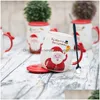 Mugs Christmas Gift Cartoon Cups Santa Claus Tryckt lock Spoon Creative Porcelain Office Cute Fashion Coffee VT1706 Drop Deli Dhajr