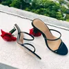 Designer Rose Heel Women Slippers Strange High Heel Party Dress Shoes Sexy Summer Gladiator Sandaler Kvinna utanför Slides Black