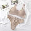 Briefs Panties Women Seamless Bra Set Sexy Lingerie High Waist Cotton Thong Panties Wire Free Bra Bralette Comfy Brassiere Female Underwear Set L230518