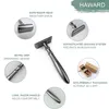 Blades Haward Matte Black Double Edge Safety Razor for Men Classic Manual Shaving Razor Long Handle Metal Razor 20 Shaving Blade