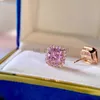 Band Rings Trend Pink Square Ziraonia Rings Necklace Earrings Set For Women Wedding Pendant Fashion Charm Zircon Jewelry J230531