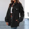 Women's Jackets Retro Jacket Lapel Long Sleeve Flap Pockets Single Breasted Plush Surface Shirt Coat Women Autumn Winter Solid Loose