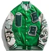 Chaquetas de los hombres Hombres Retro Green Varsity Jacket Pareja Street Spring Patchwork Color Block Letter Bordado Bomber Chaquetas Hip Hop College Coats 230531
