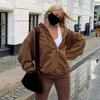 Gym Kleidung Zip Up Sweatshirt Frühling Herbst Jacke Kleidung Oversize Hoodies Frauen Vintage Taschen Langarm Casual Große Mäntel